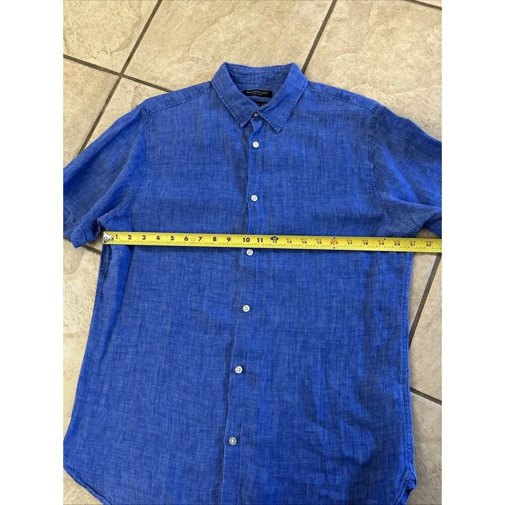 Banana Republic Short Sleeve Button-Down Size M Blue  100% Linen Preppy Camden